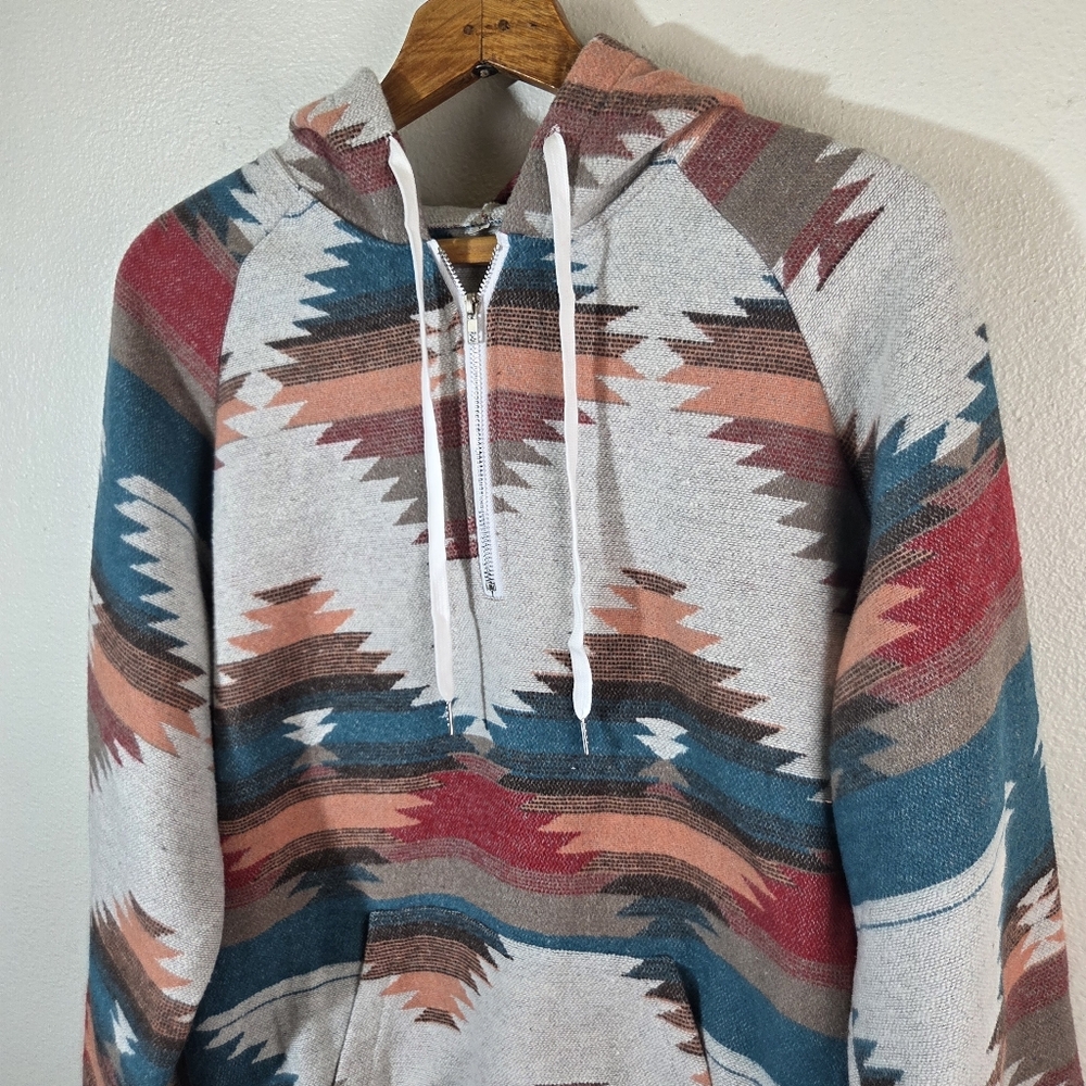 Southwestern Aztec Hoodie L Quarter Zip Pullover Tribal Boho - Picture 5 of 12